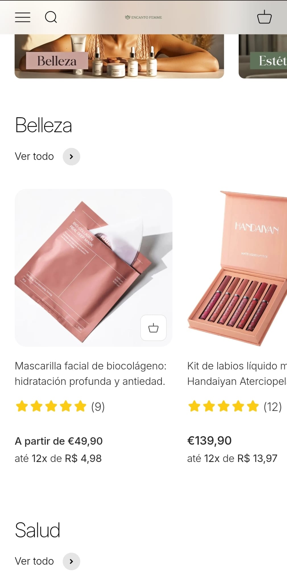 Print 3 do e-commerce Encanto Femme em mobile