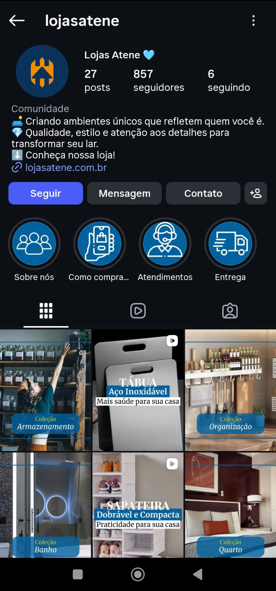 Página de categoria das Lojas Atene otimizada para navegação no celular