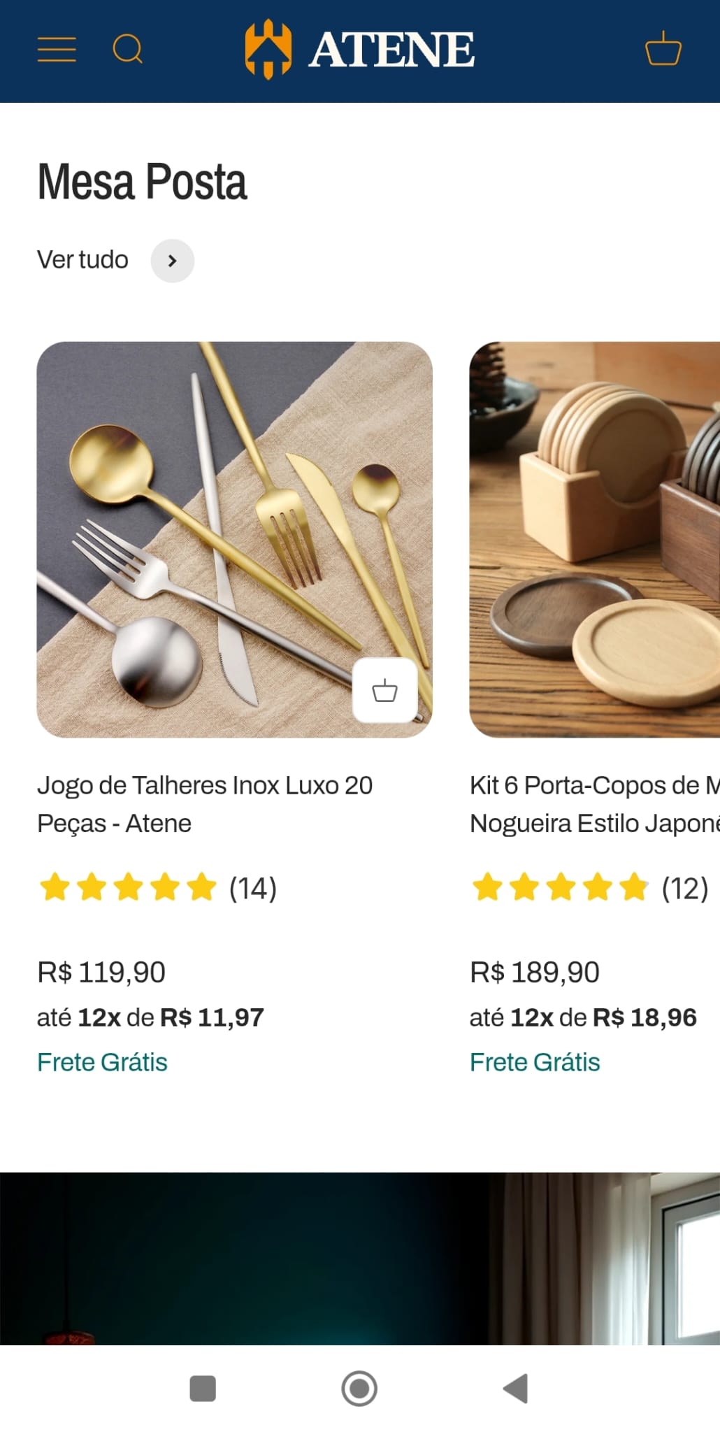 Página de produto das Lojas Atene em mobile com detalhes e benefícios do item
