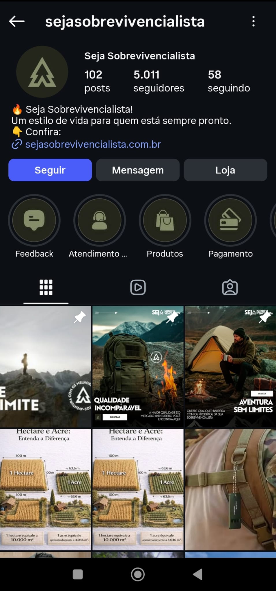 Print 2 do e-commerce Seja Sobrevivencialista em mobile